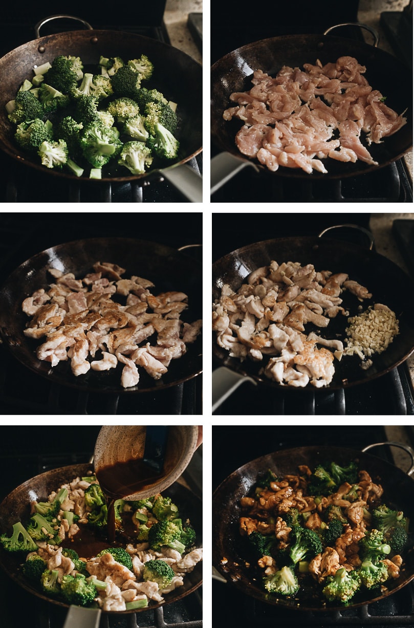 Chicken and Broccoli (Chinese Takeout Style) | An easy chicken and broccoli stir fry recipe that yields juicy chicken and crisp broccoli in a rich brown sauce, just like the one from a Chinese restaurant. {Gluten-Free Adaptable} Chicken and broccoli cooking step-by-step