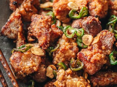 Salt and pepper pork close-up
