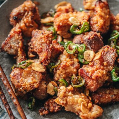Salt and pepper pork close-up